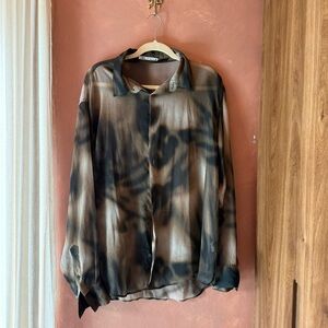 Zara Men’s Sheer Button-Up Blouse in Brown & Black